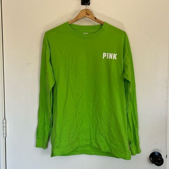 Victoria's Secret Pink Cotton Campus Long Sleeve Crew Neck Color Green Sz Small - Picture 2 of 8